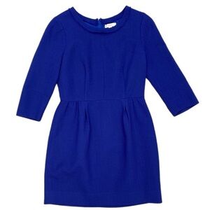 J. Crew 100% wool 3/4 sleeve boatneck royal blue mini dress
